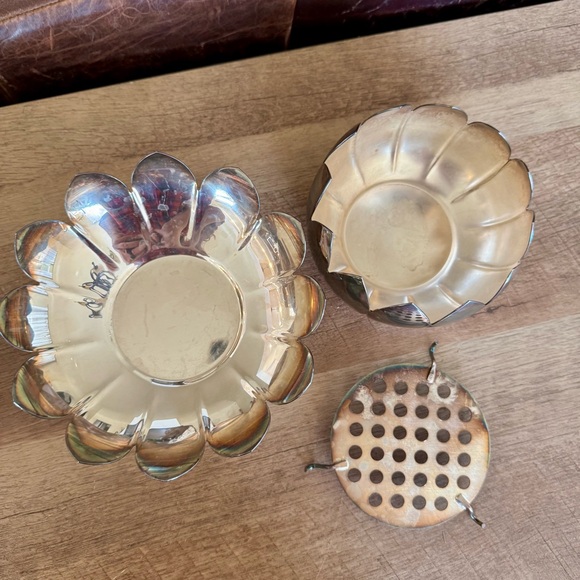 Vintage Reed & Barton silver-plated lotus flower frog Tarnished 3 Piece Set - Picture 11 of 12